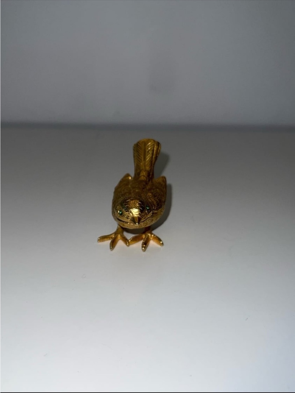 Vintage Gold Tone Bird Trinket Box with Emerald Glass Eyes